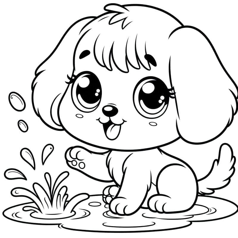 Desenho deCachorro Kawaii Grátis Para Crianças para colorir