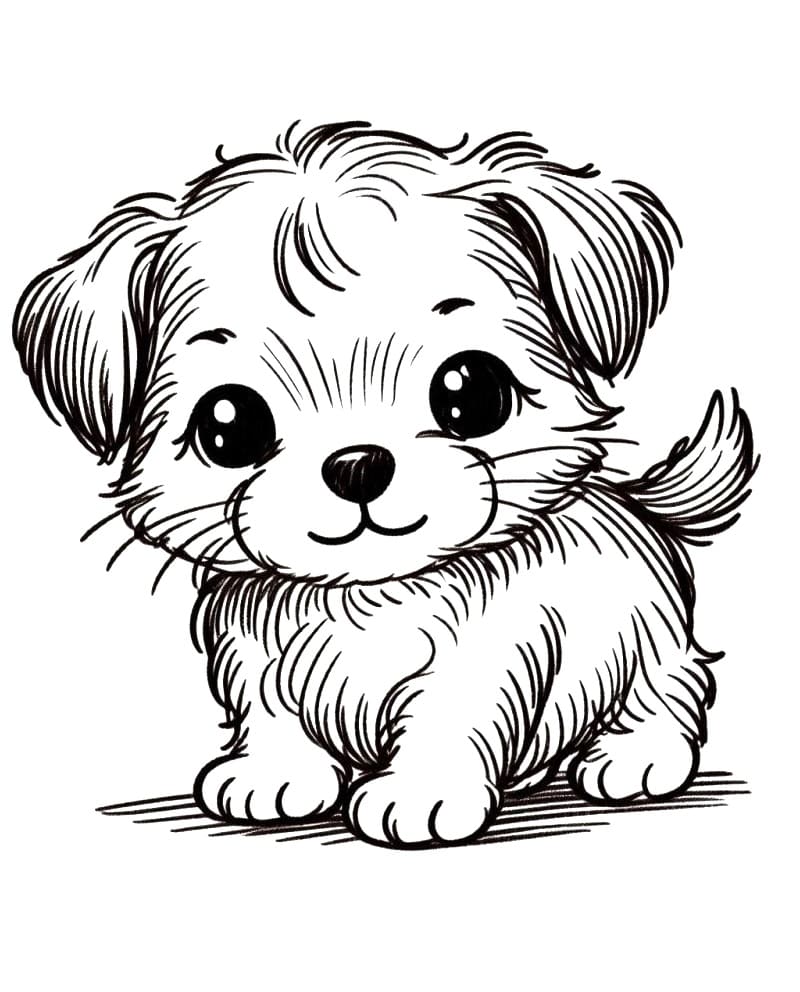 Desenho deCachorro Kawaii Imprimível Para Crianças para colorir