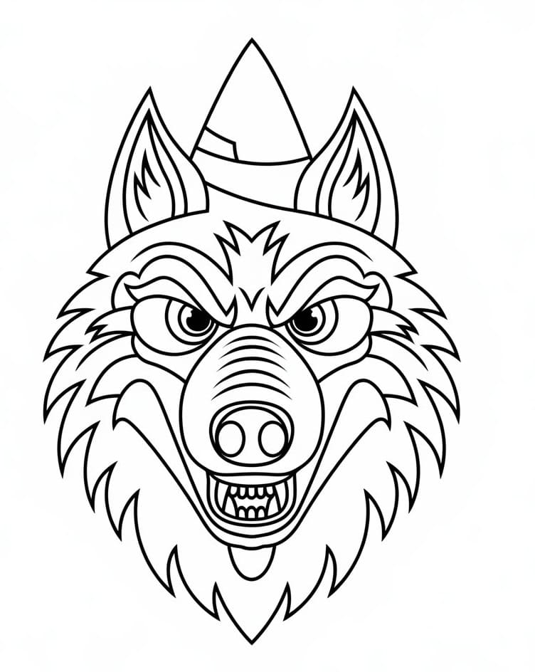 Desenho deCara de Lobo Mau para colorir