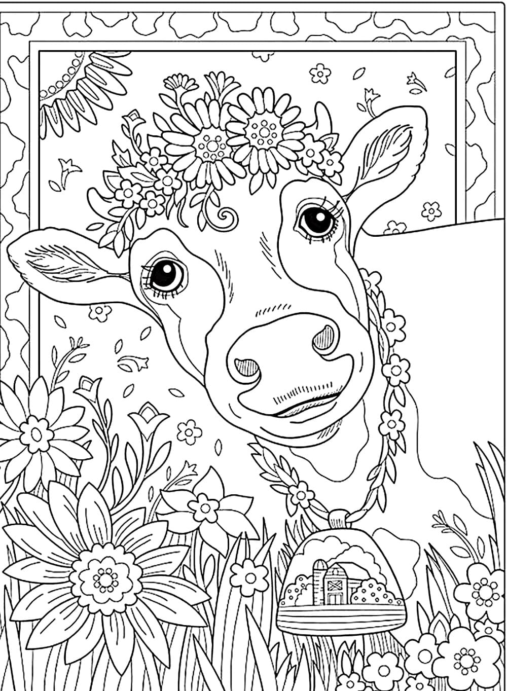 Desenho deCara de Vaca Feliz para colorir