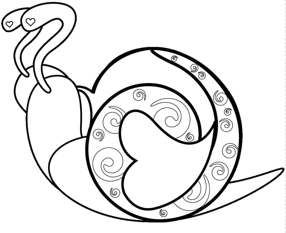 Desenho de Caracol com Coração para colorir