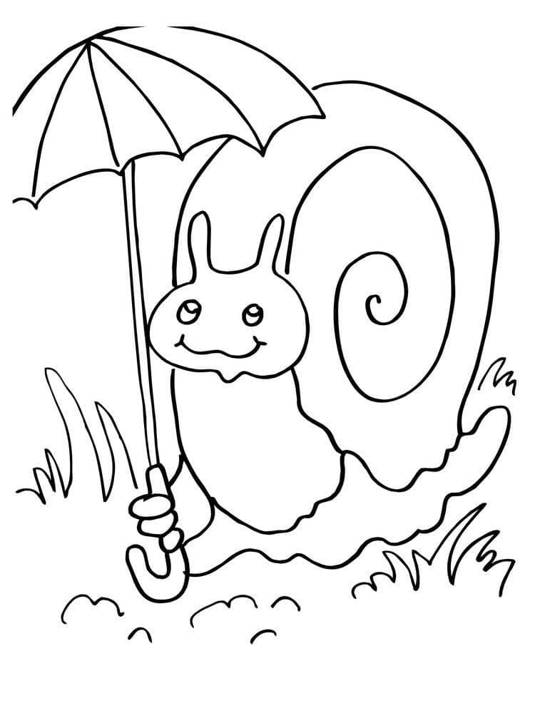 Desenho de Caracol com Guarda-chuva para colorir