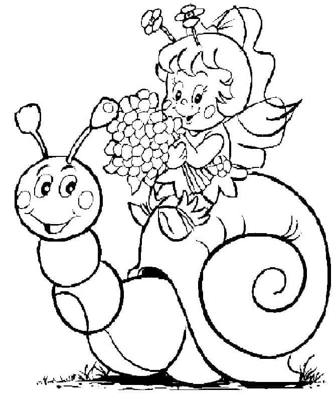 Desenho de Caracol e Fada para colorir