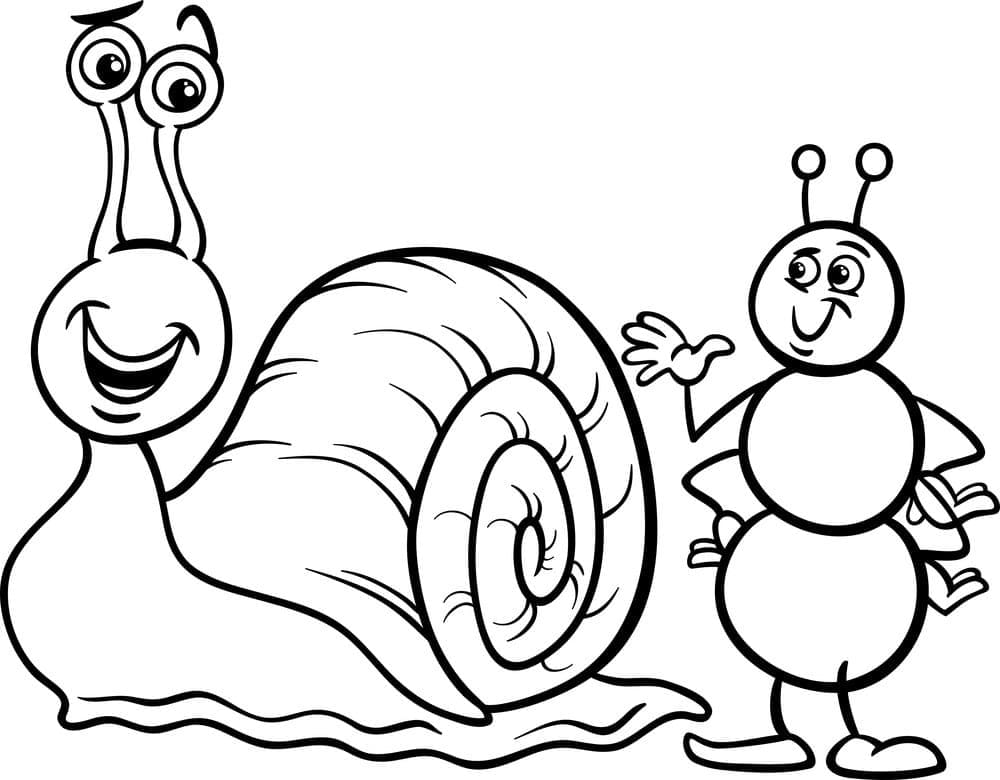 Desenho de Caracol e Formiga Animados para colorir