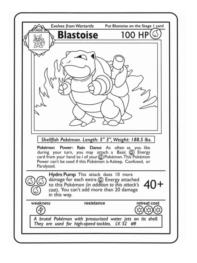 Desenho deCarta Pokémon Blastoise para colorir