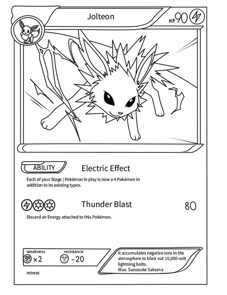 Desenho deCarta Pokémon Jolteon para colorir