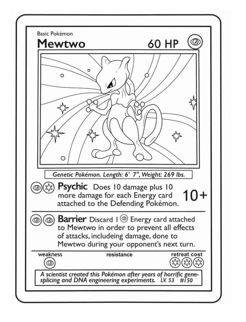 Desenho deCarta Pokémon Mewtwo para colorir