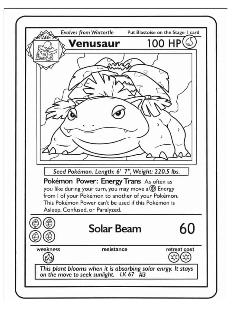 Desenho deCarta Pokémon Venusaur para colorir