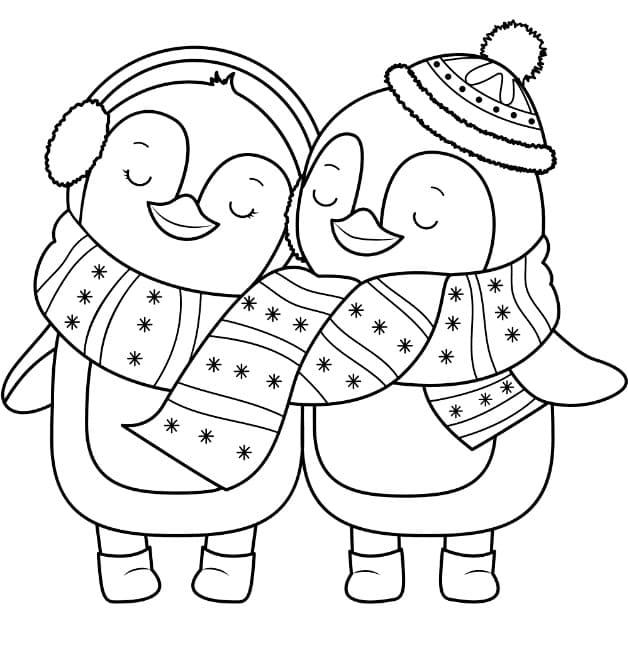 Desenho de Casal de Pinguins para colorir