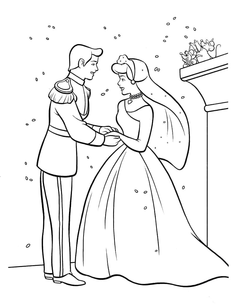 Desenho deCasamento da Cinderela para colorir