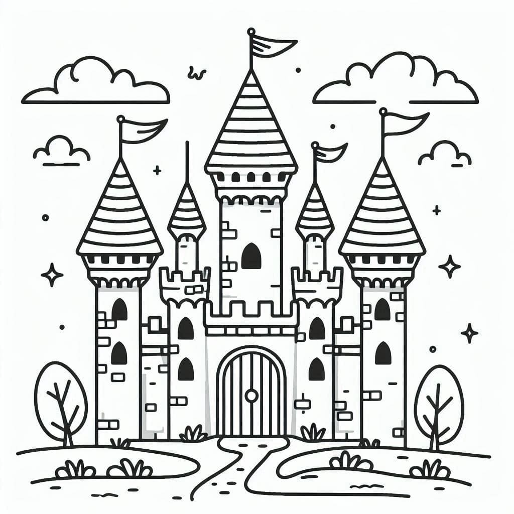 Desenho de Castelo Imprimível Para Crianças para colorir