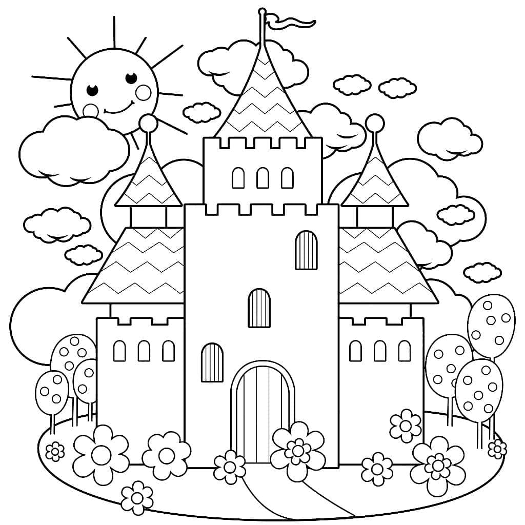 Desenho deCastelo e Sol Fofos para colorir