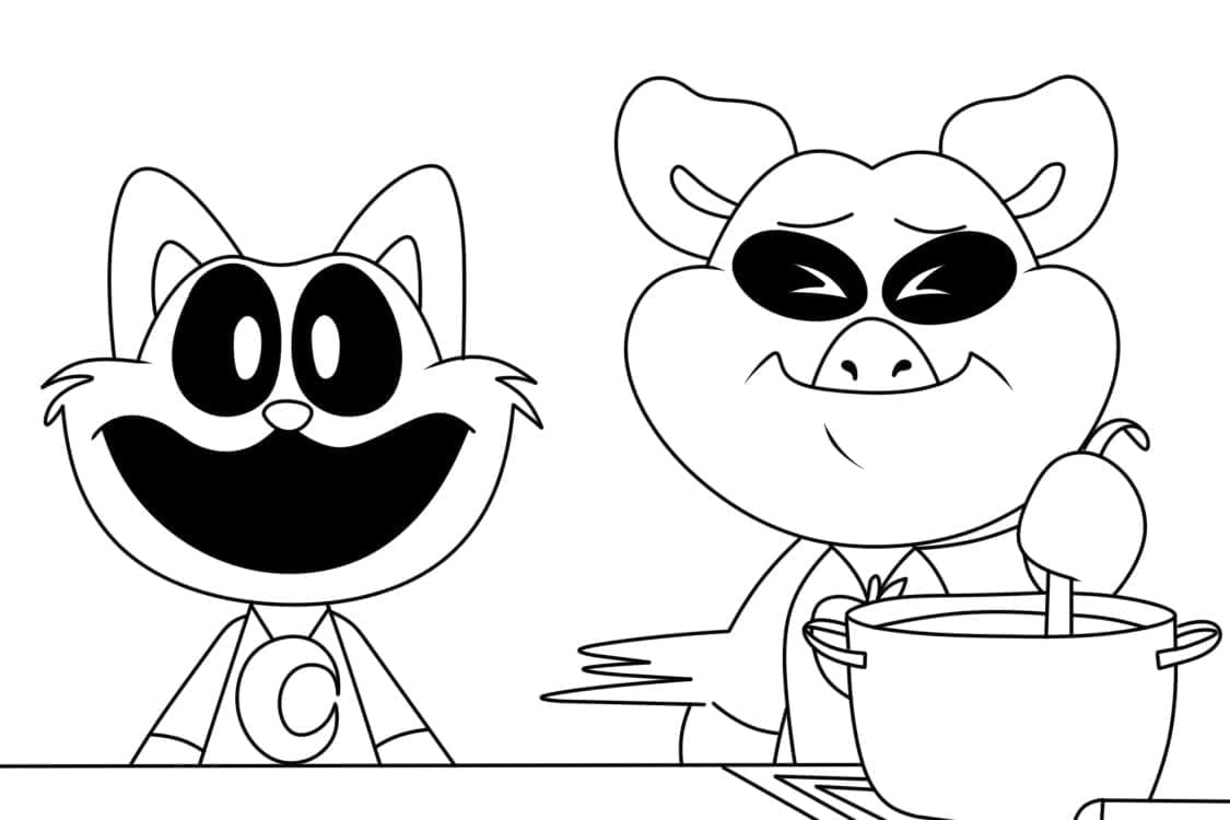 Desenho deCatNap e PickyPiggy Smiling Critters para colorir