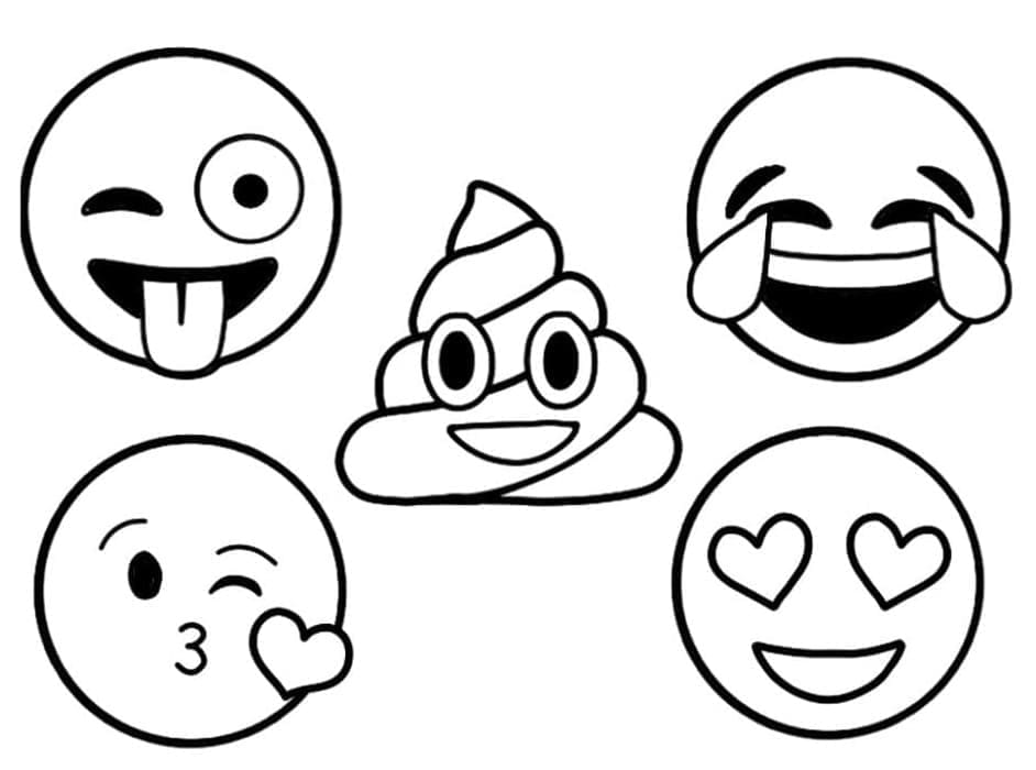 Desenho de Cinco Emojis para colorir