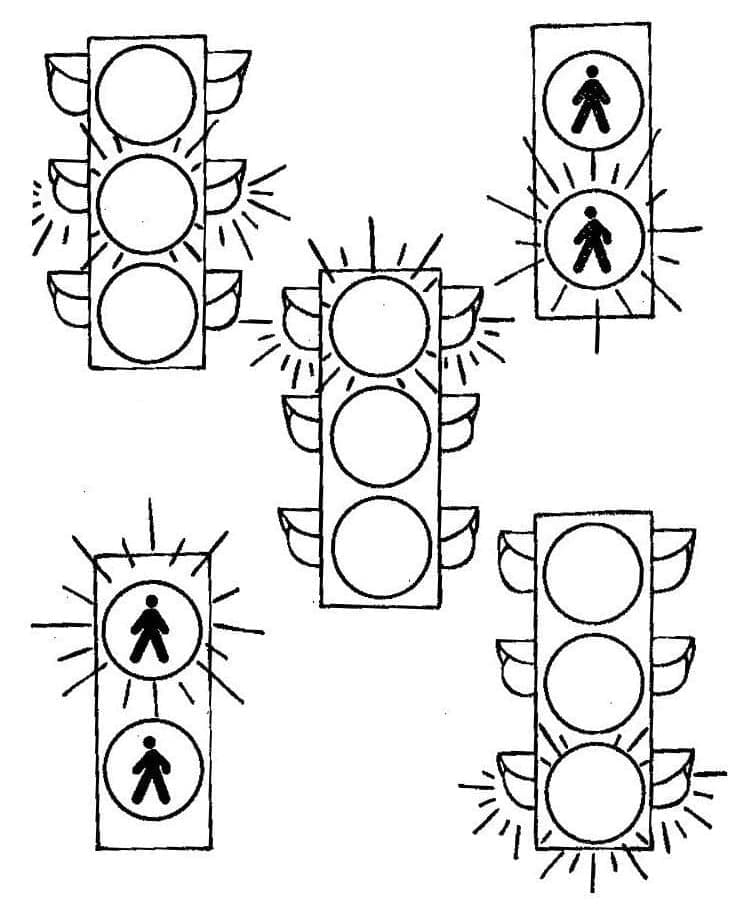 Desenho deCinco Semáforos para colorir