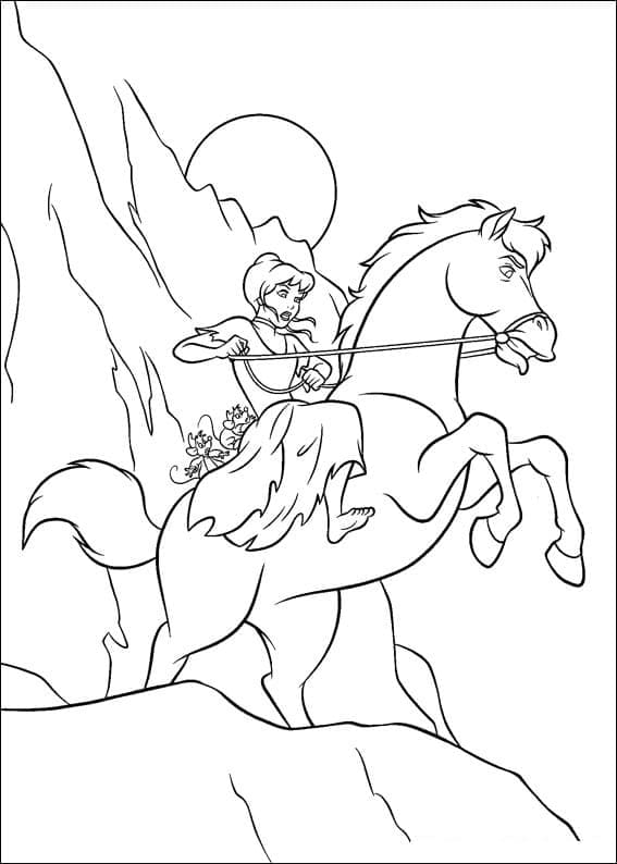 Desenho deCinderela Andando a Cavalo para colorir