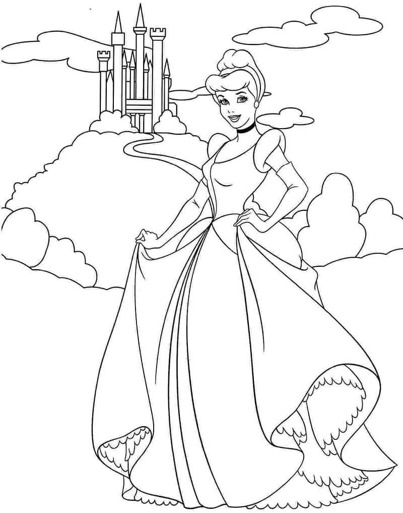 Desenho deCinderela e Castelo para colorir