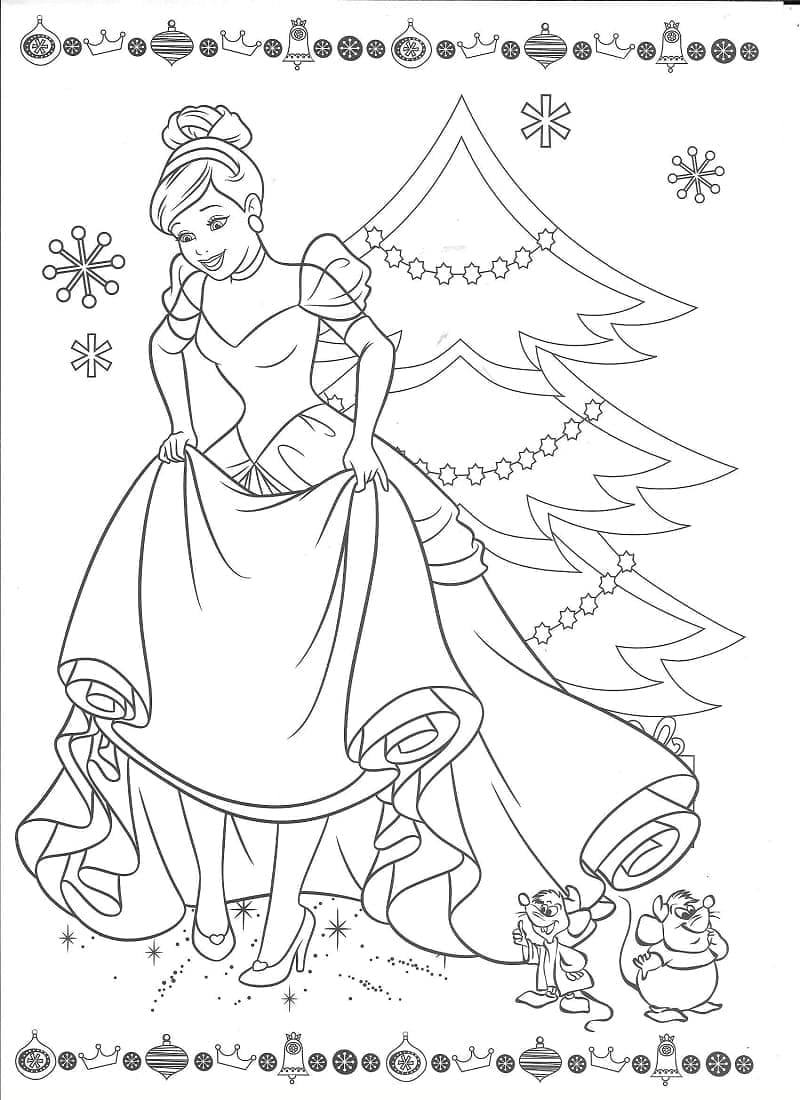 Desenho deCinderela no Natal para colorir