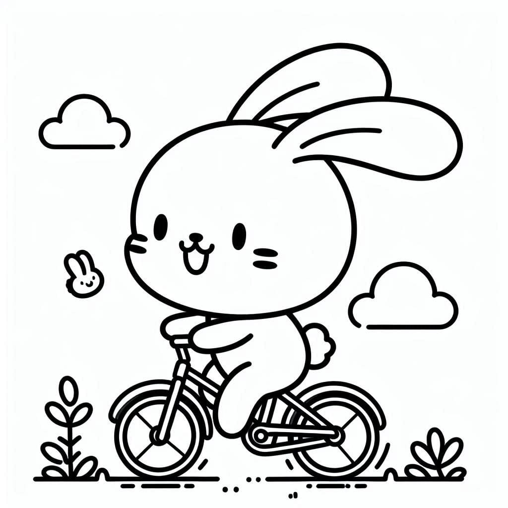 Desenho deCoelho Fofo em uma Bicicleta para colorir