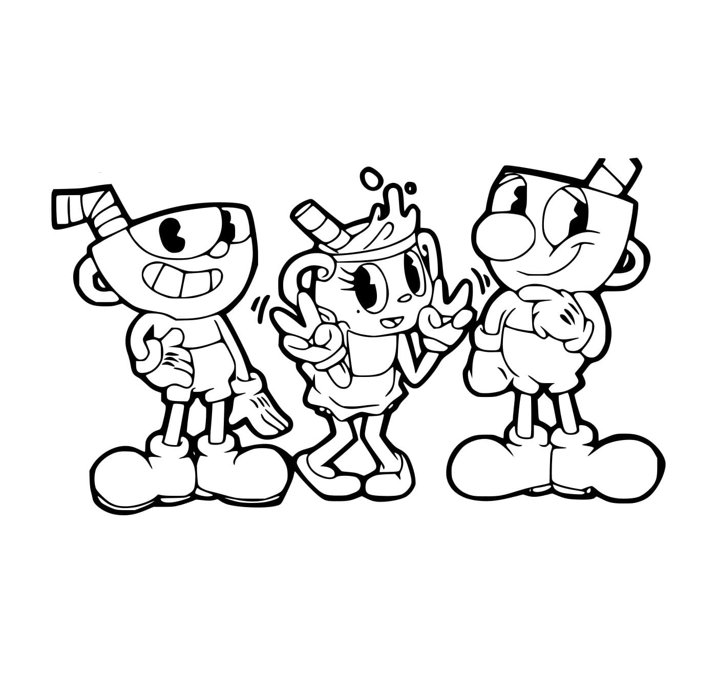 Desenho deCuphead E Sra. Chalice Com Mugman para colorir