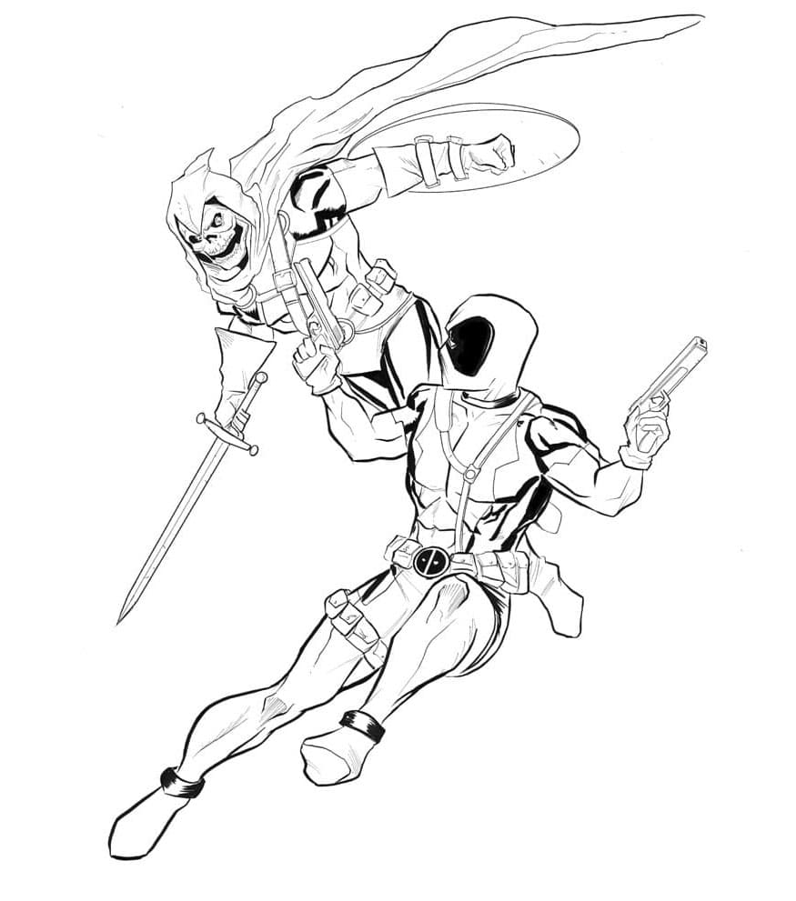 Desenho deDeadpool Lutando para colorir