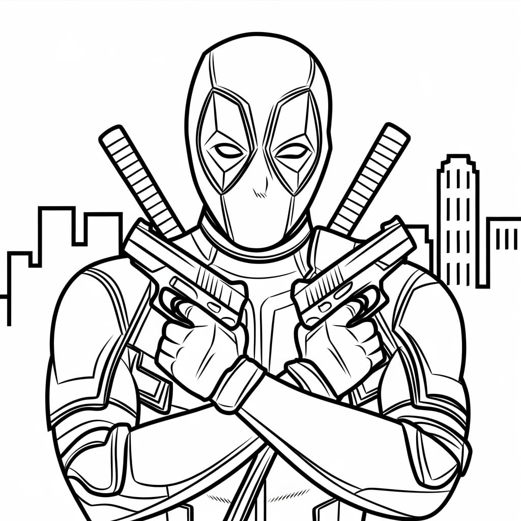 Desenho deDeadpool Segura Arma para colorir