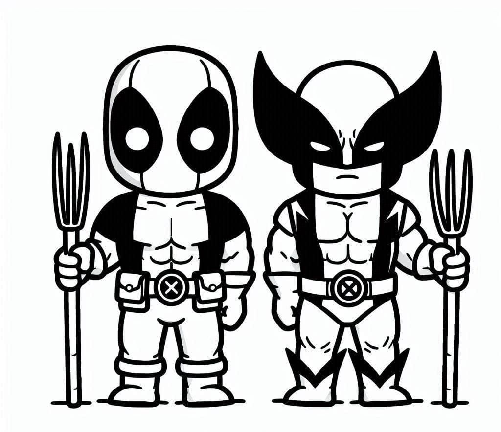 Desenho deDeadpool e Wolverine Chibi para colorir