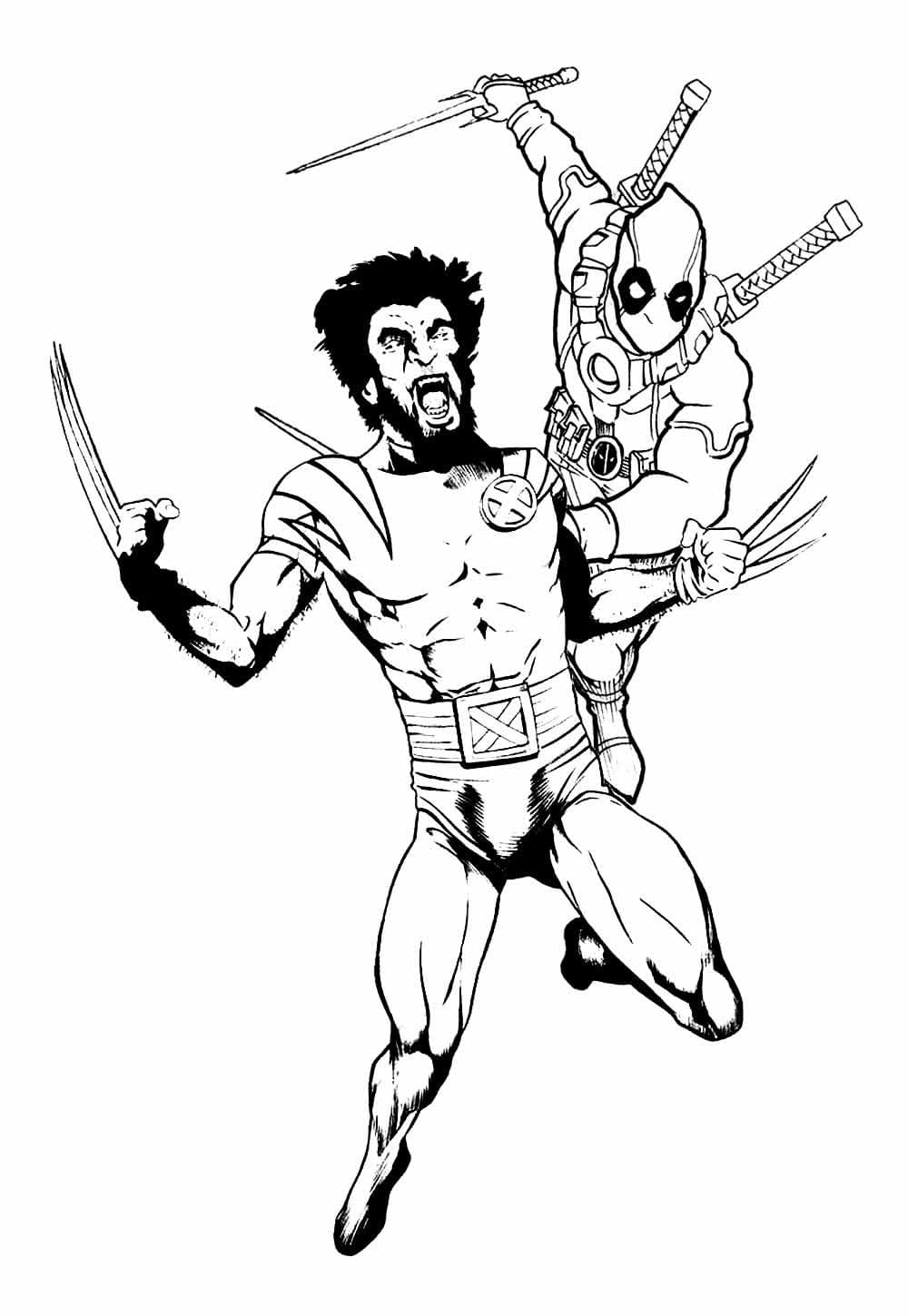 Desenho deDeadpool e Wolverine de Marvel para colorir