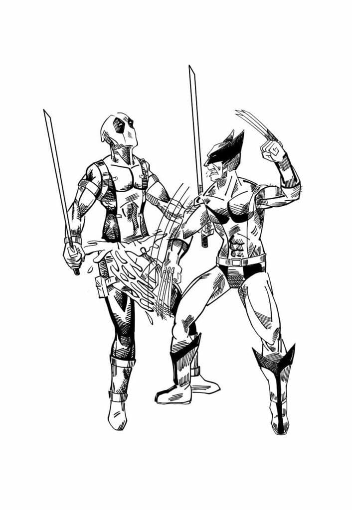 Desenho deDeadpool vs Wolverine para colorir