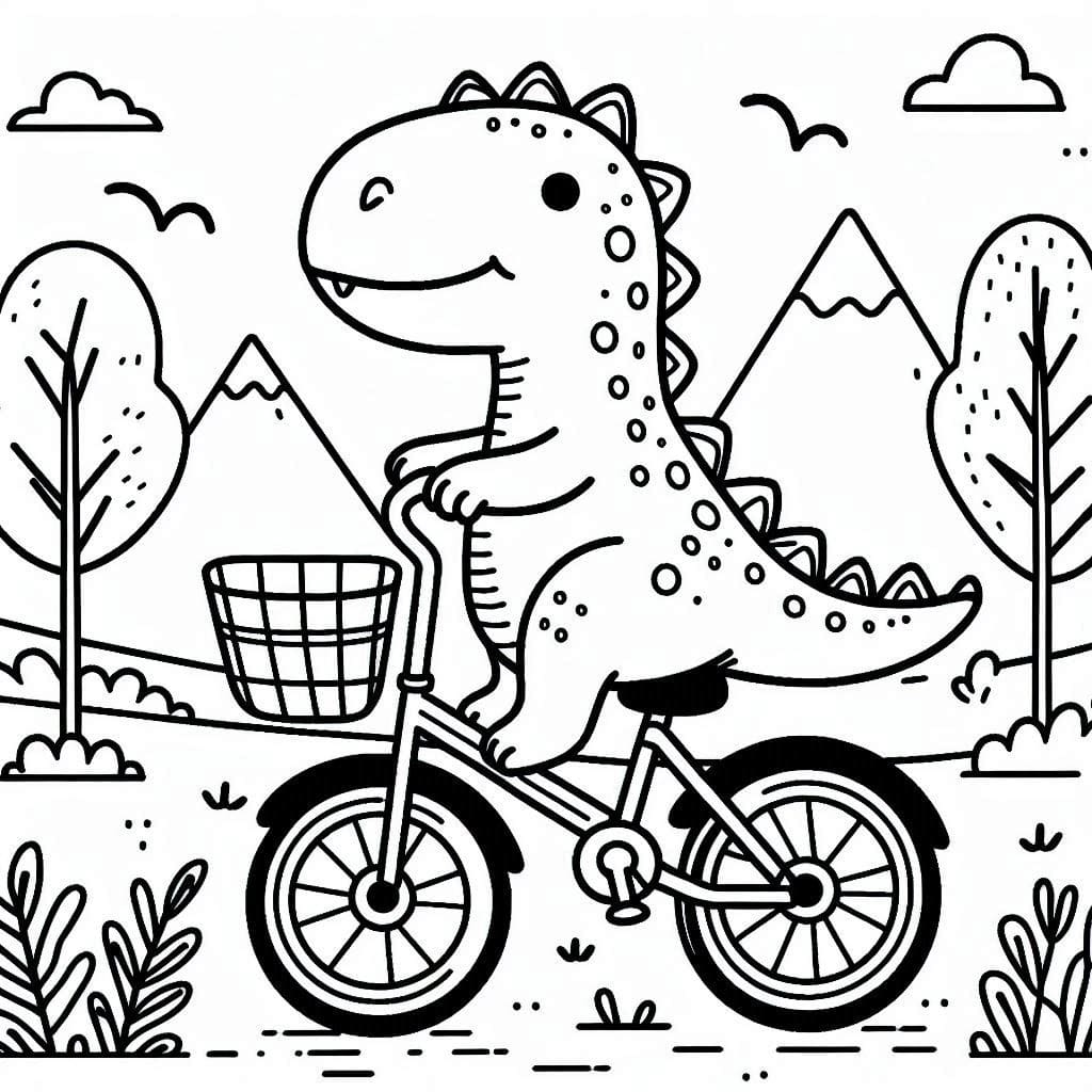 Desenho deDinossauro Andando de Bicicleta para colorir