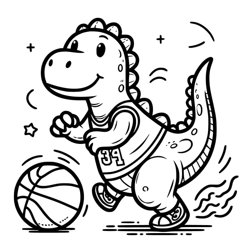 Desenho deDinossauro Joga Basquete para colorir