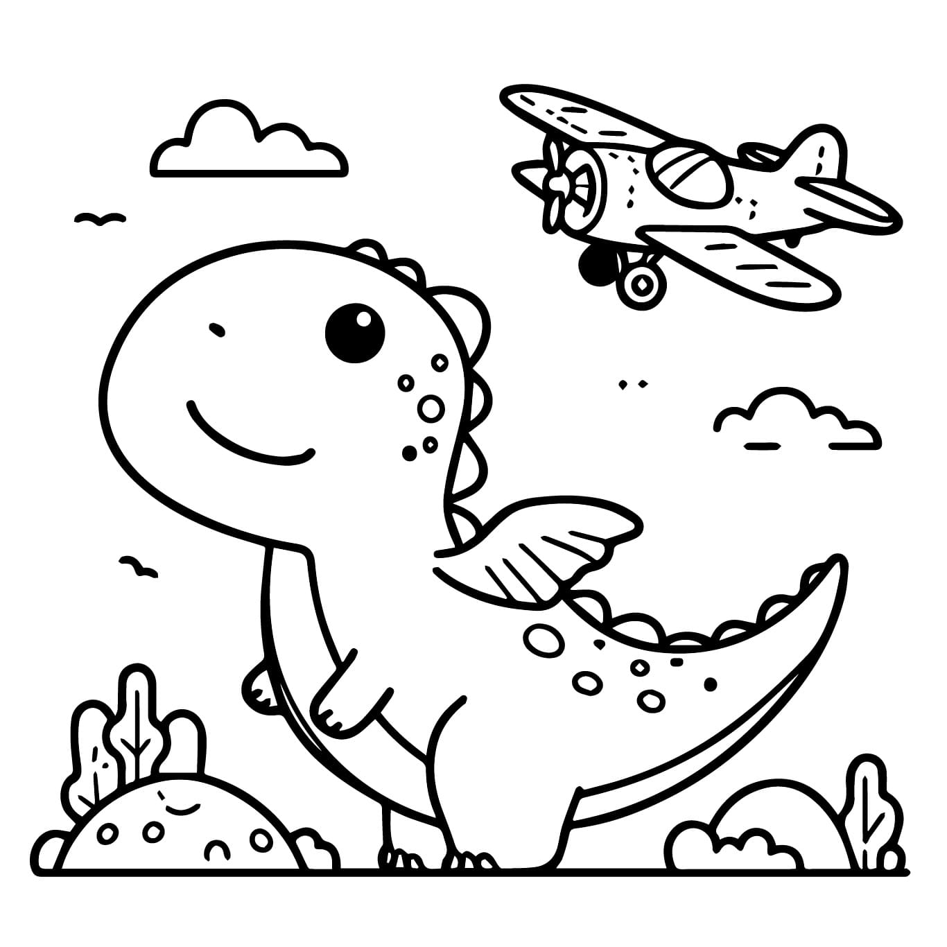 Desenho deDinossauro e Avião para colorir