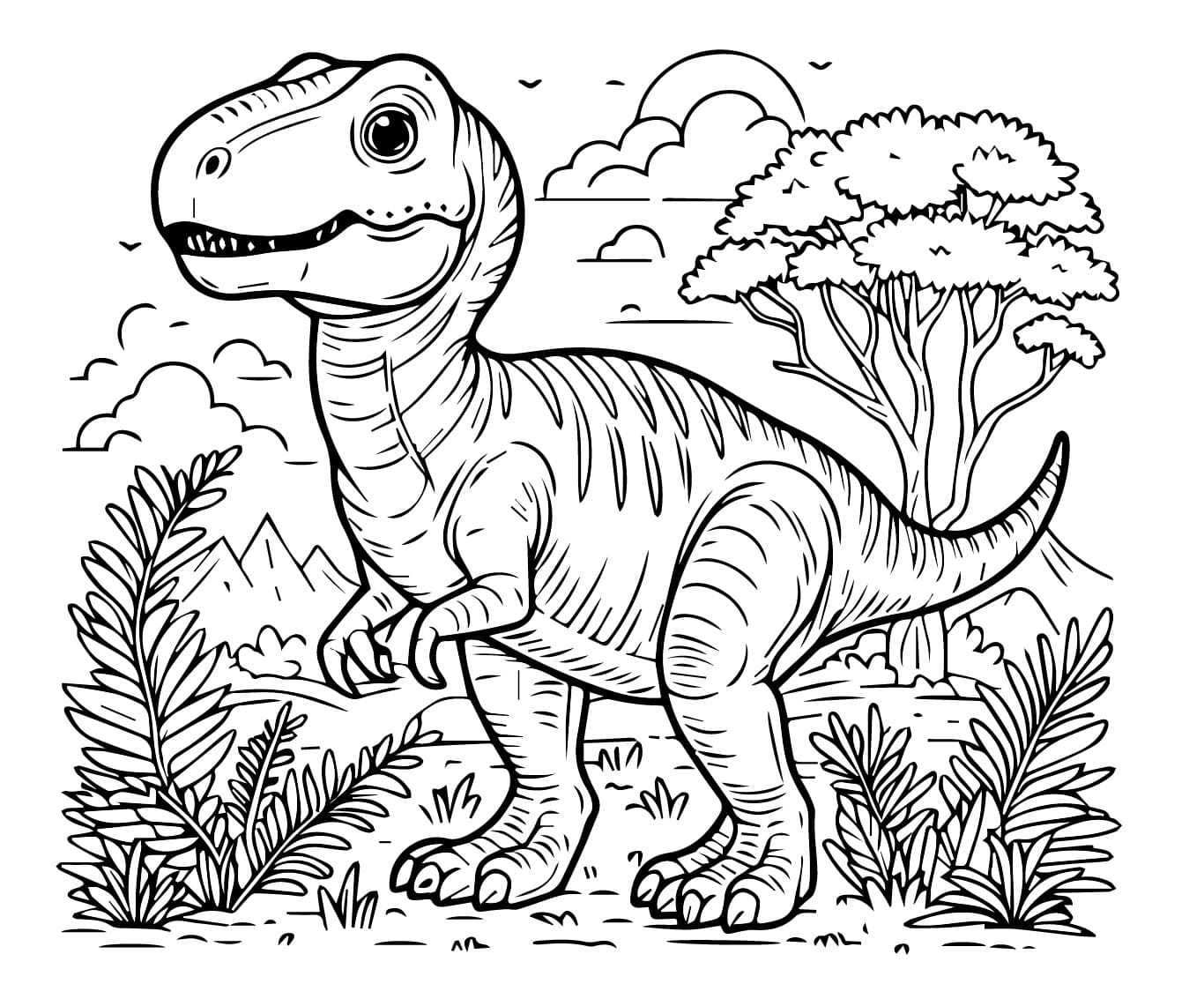 Desenho deDinossauro na Floresta para colorir