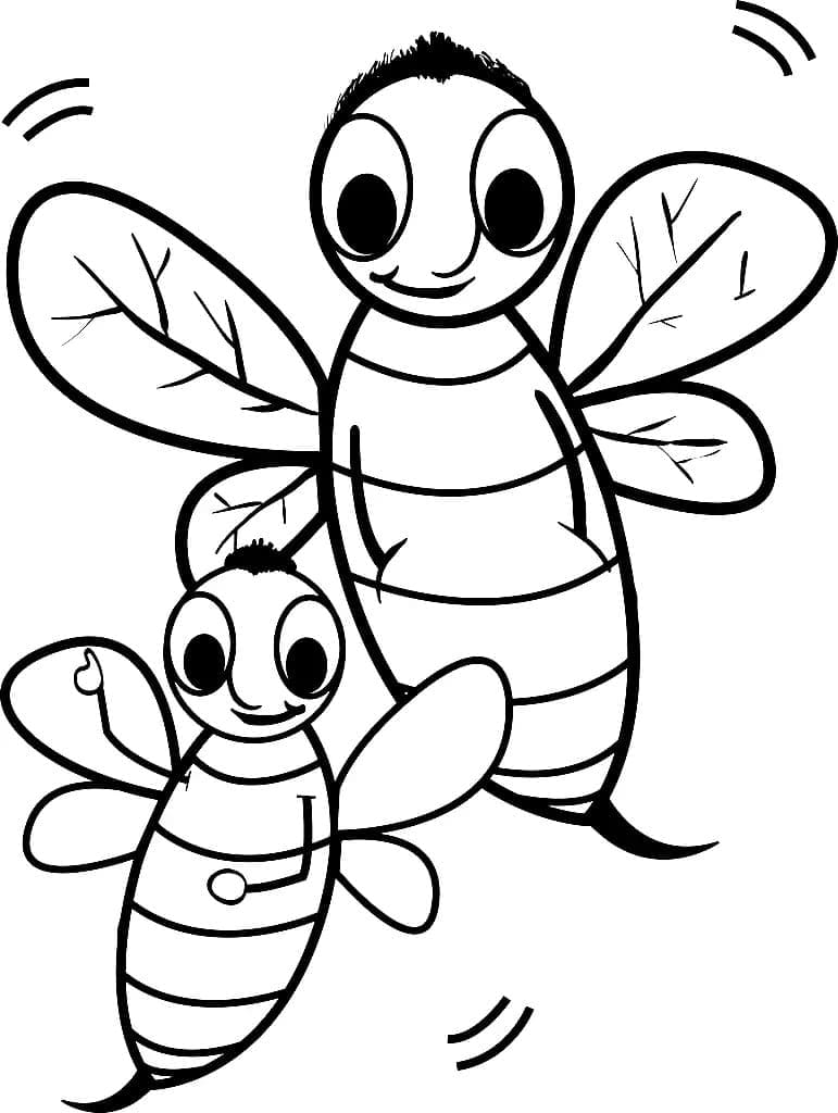 Desenho de Duas Abelhas Felizes para colorir