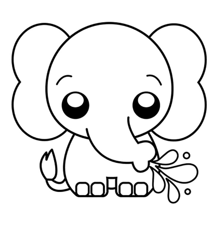 Desenho de Elefante Kawaii para colorir