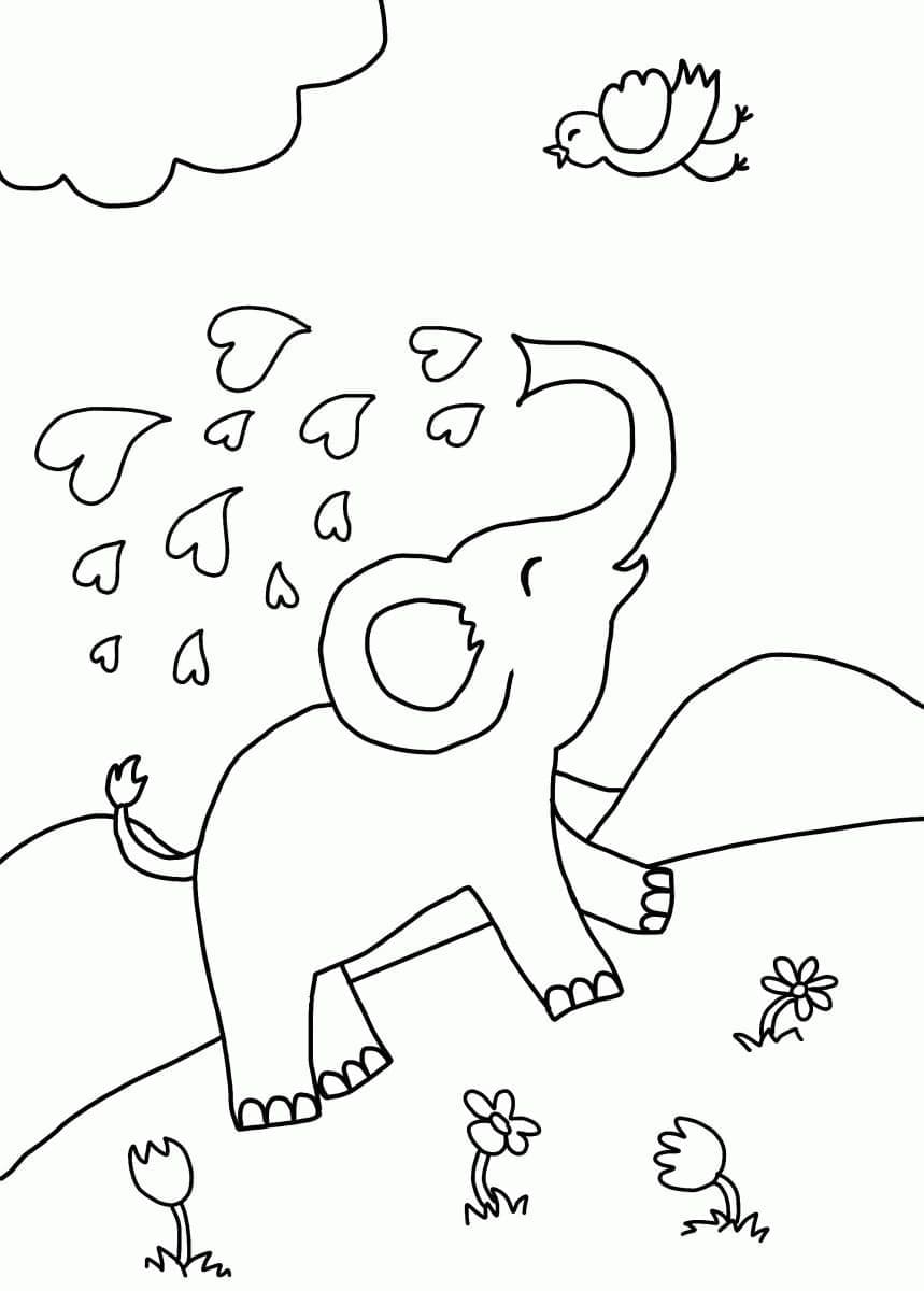 Desenho deElefante e Pássaro para colorir