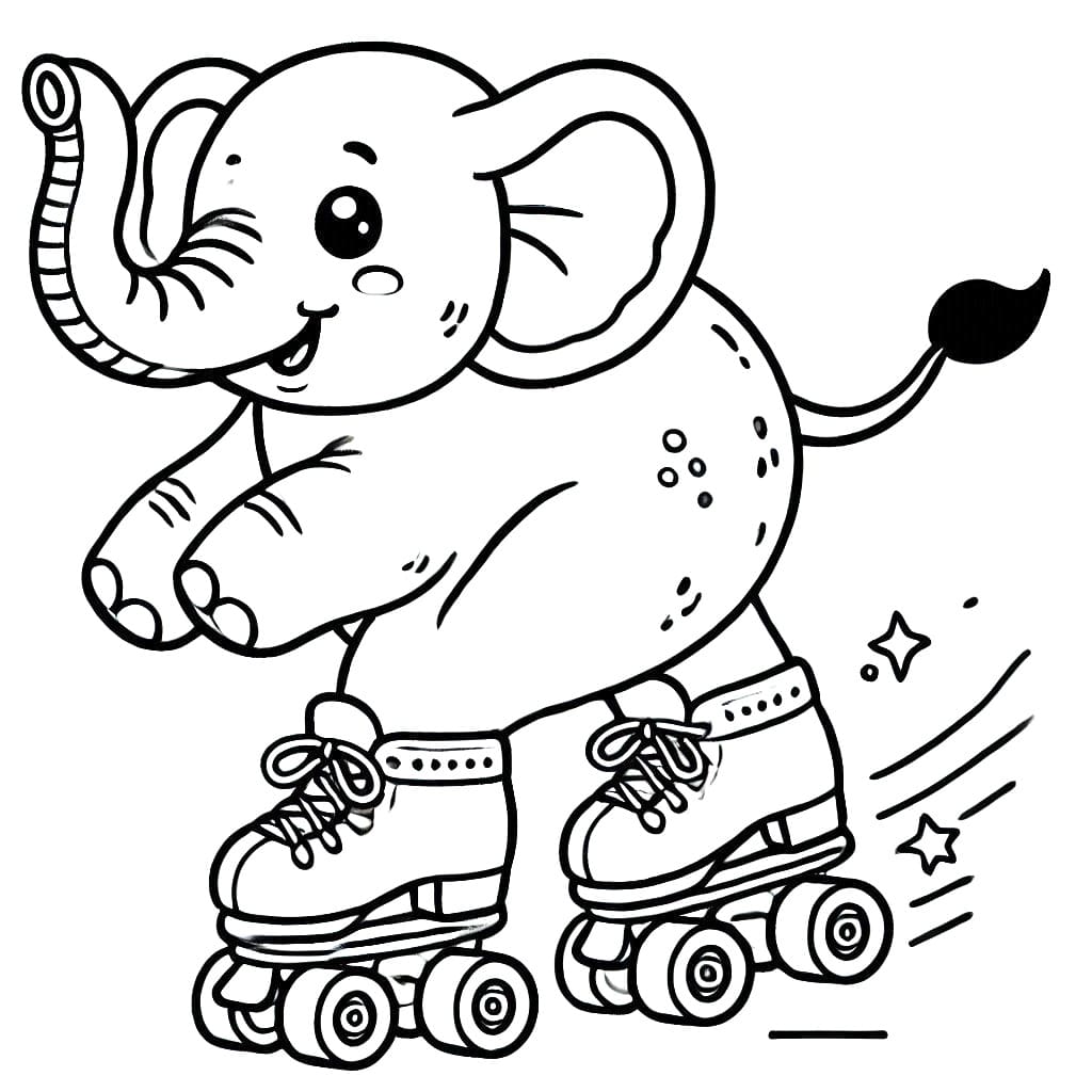 Desenho deElefante em Patins para colorir