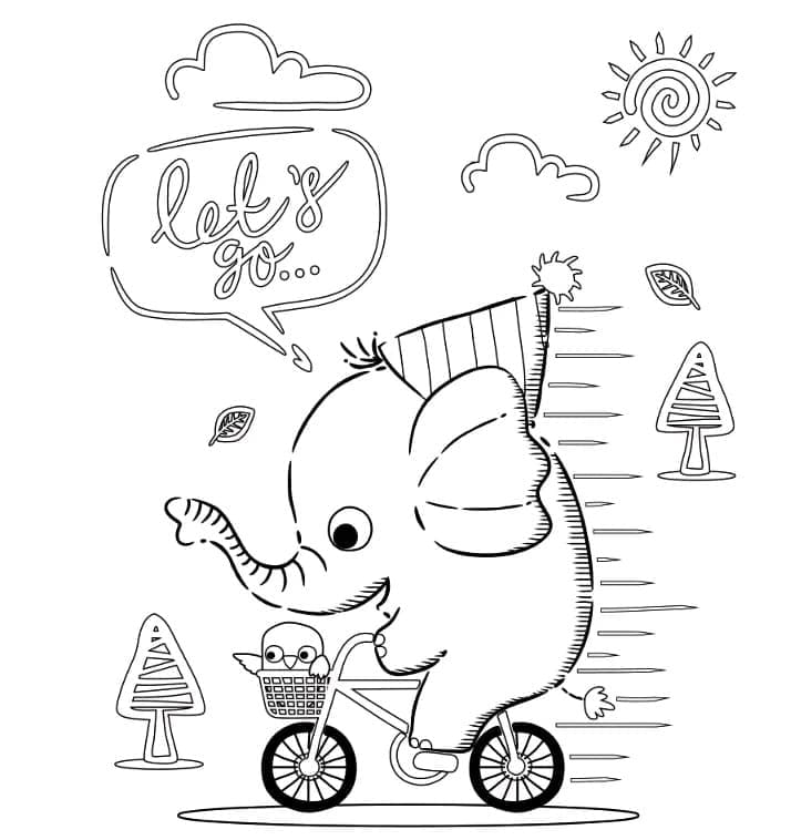 Desenho deElefante em uma Bicicleta para colorir