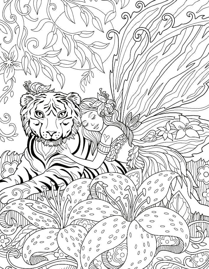 Desenho deFada e Tigre para colorir