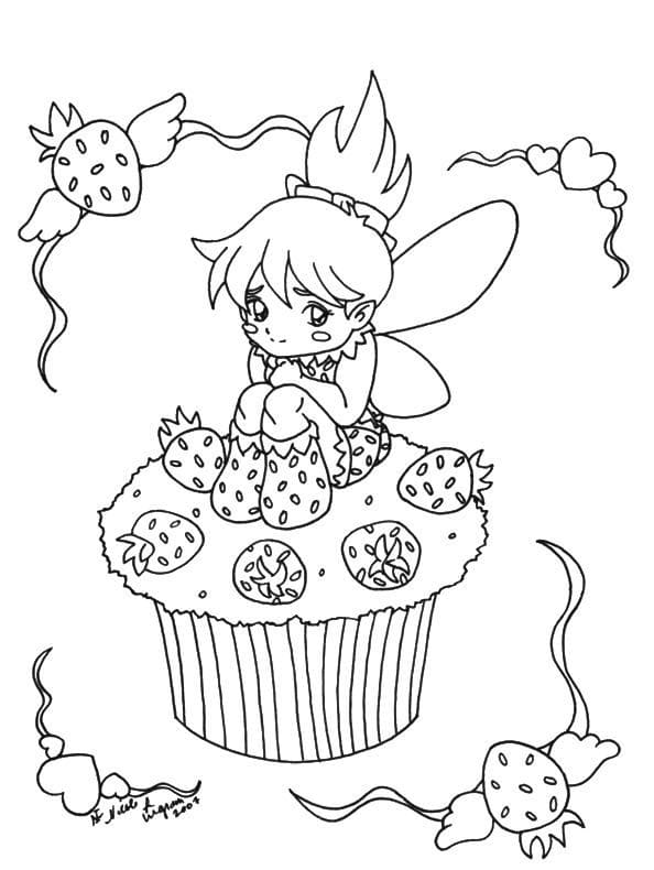 Desenho deFada em um Cupcake para colorir