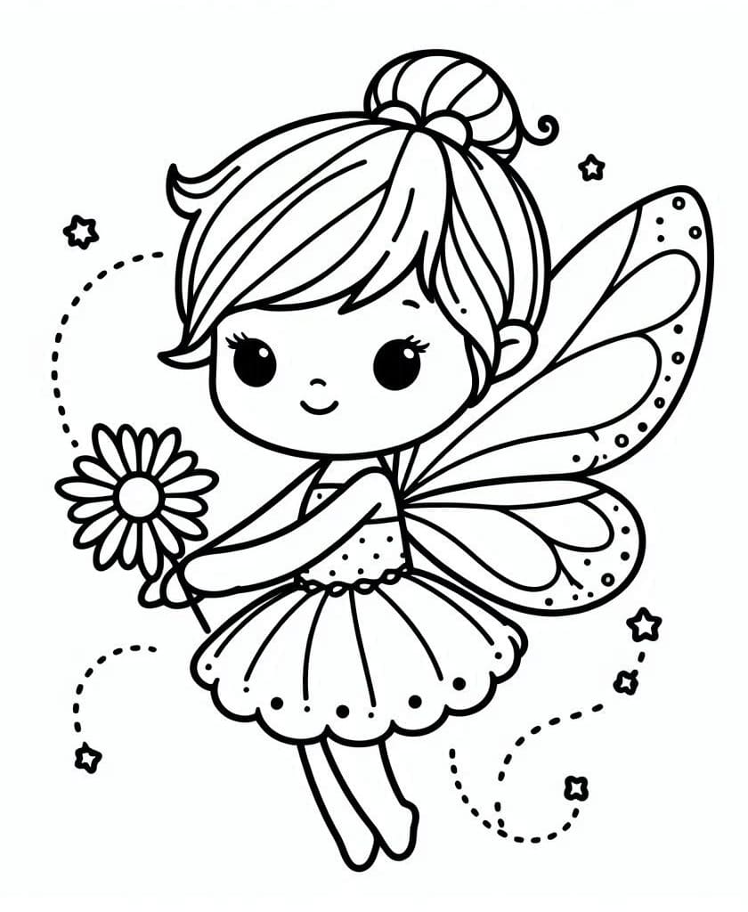 Desenho deFadinha e Flor para colorir