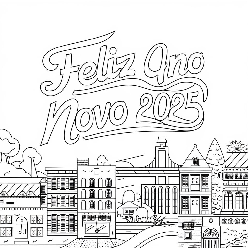 Desenho deFeliz Ano Novo 2025 Grátis para colorir