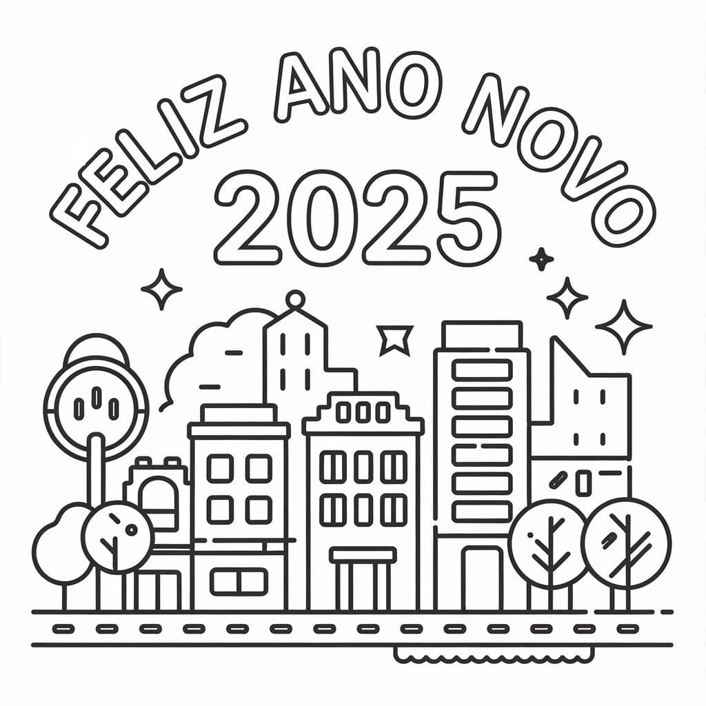 Desenho deFeliz Ano Novo 2025 Imprimível Grátis Para Crianças para colorir