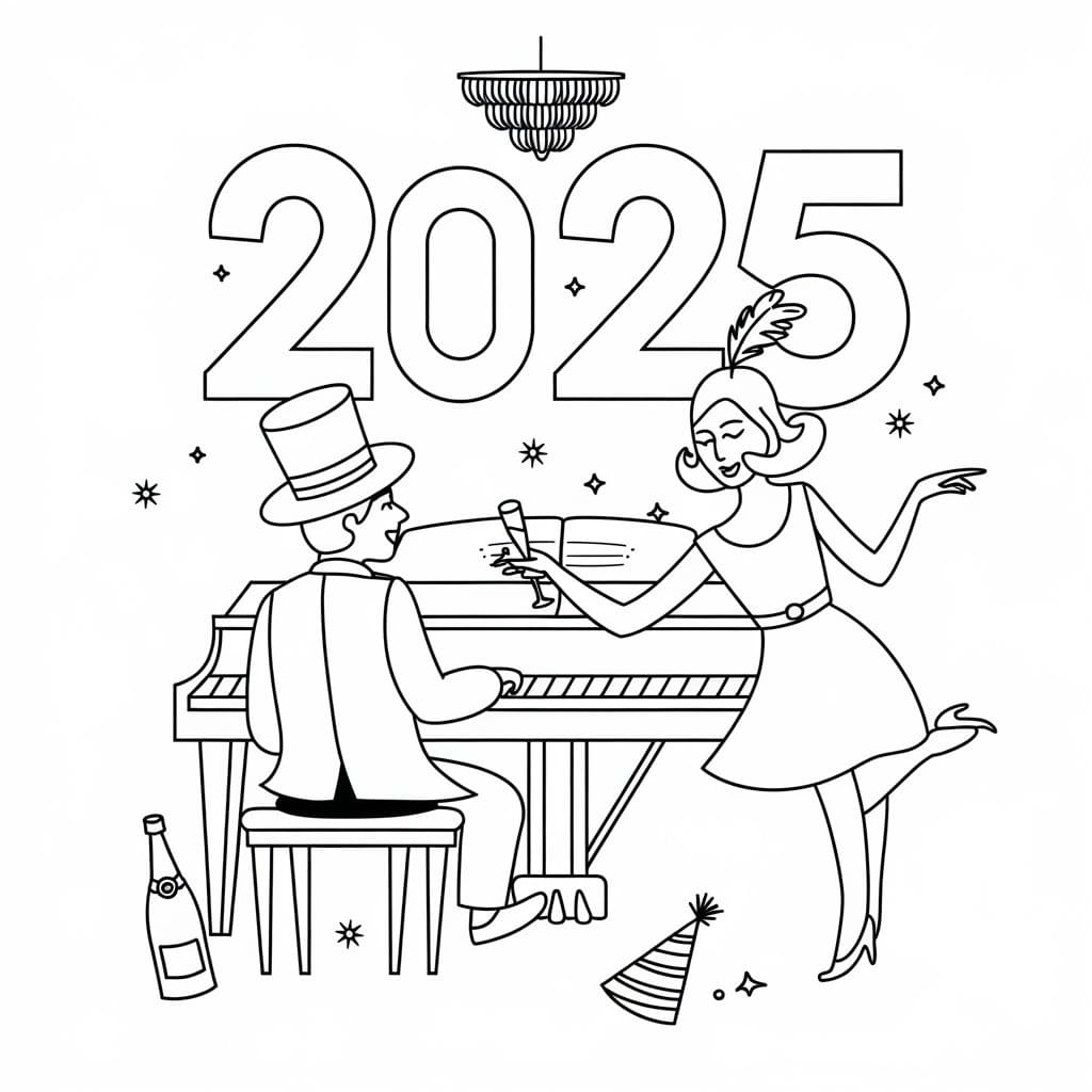 Desenho deFeliz Ano Novo 2025 Imprimível Grátis para colorir