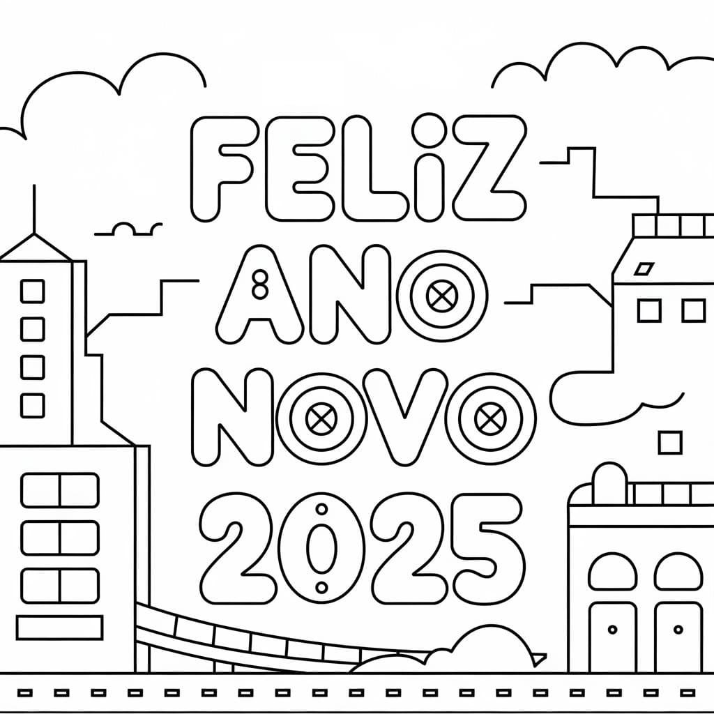 Desenho deFeliz Ano Novo 2025 Imprimível para colorir