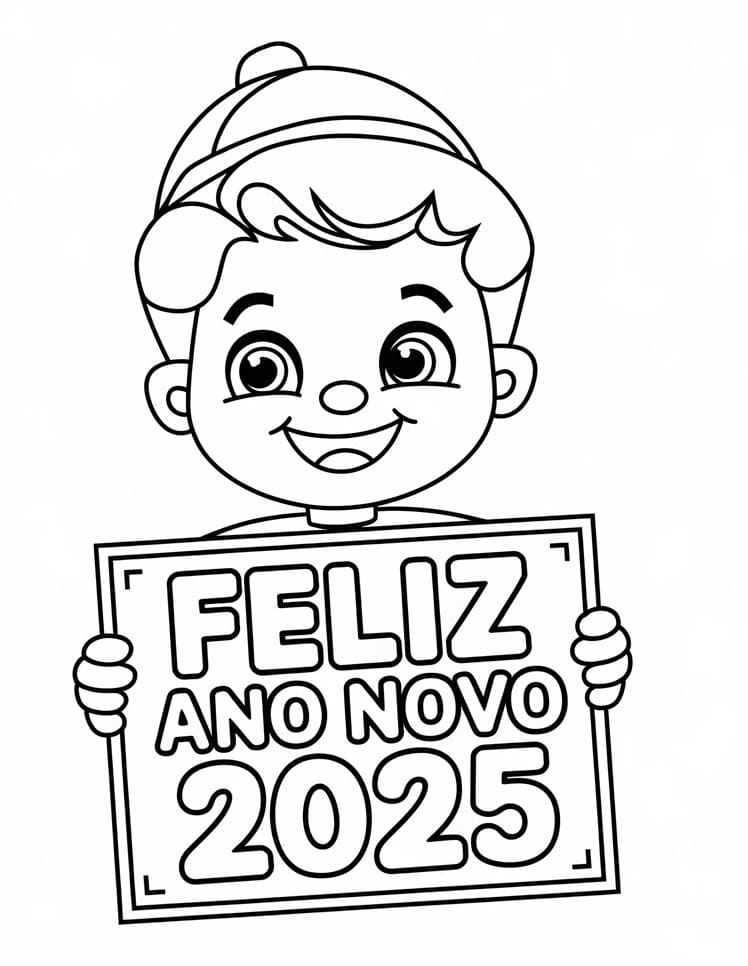 Desenho deFeliz Ano Novo 2025 Para Crianças de 1 Ano para colorir