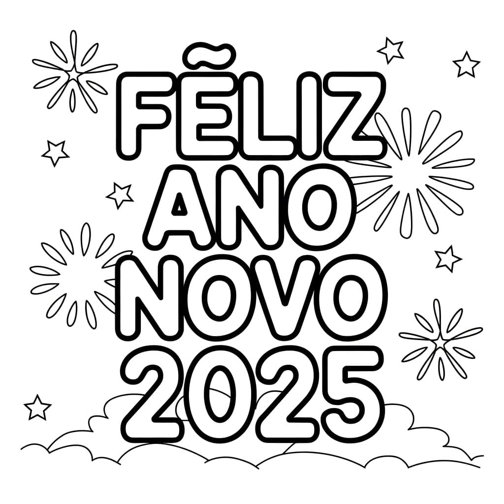 Desenho deFeliz Ano Novo 2025 Para Crianças de 3 Ano para colorir