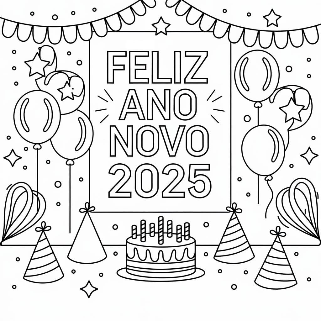 Desenho deFeliz Ano Novo 2025 Para Crianças de 6 Ano para colorir