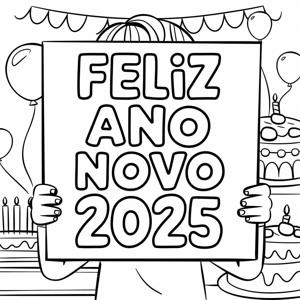 Desenho deFeliz Ano Novo 2025 Para Crianças para colorir