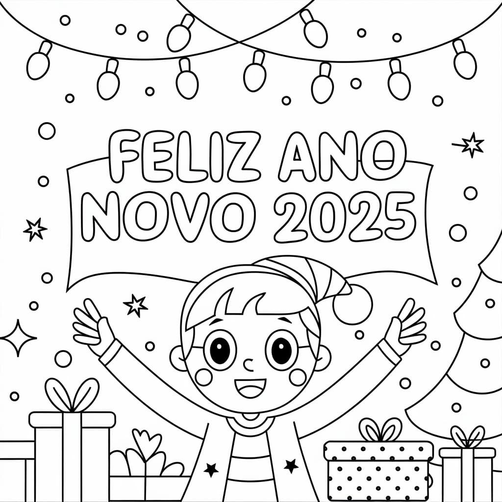 Desenhos de Feliz Ano Novo 2025 para colorir